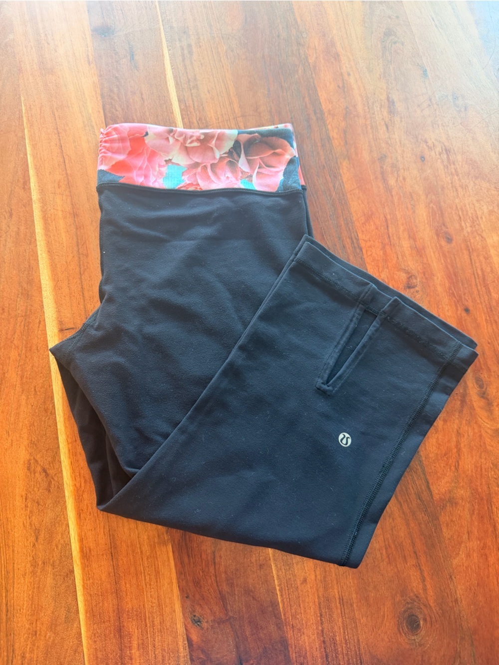 lululemon athletica Black Leggings with Floral Waistband